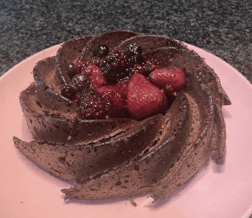 Fluffy, rich & decadent chocolate cake in a spiral shape